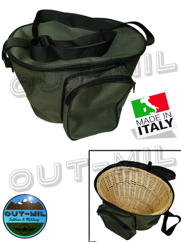 Borsa tracolla artigianale per raccolta funghi castagne con gerla cesto in vimini - immagine 9