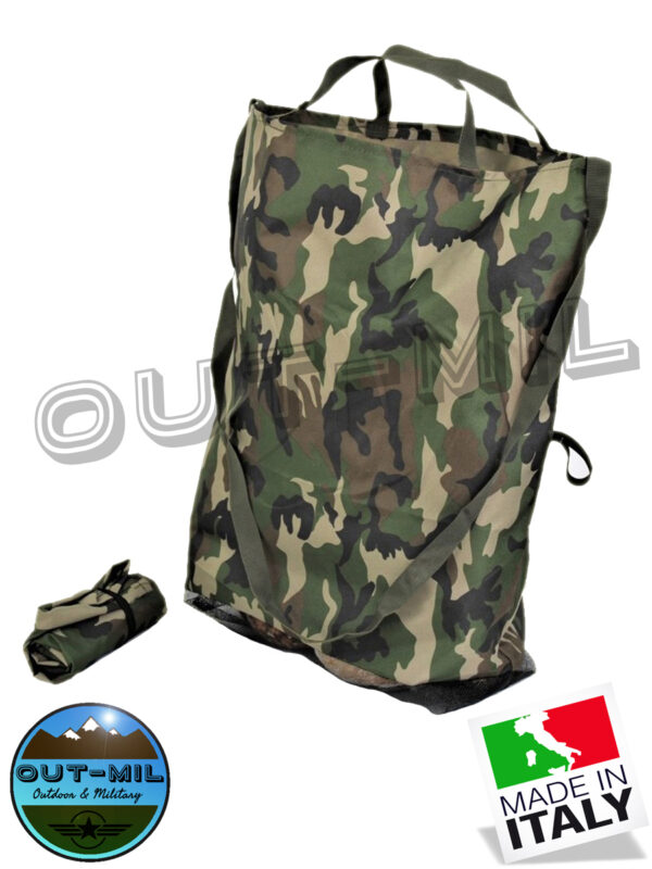 Borsa a mano/tracolla mimetica con rete sul fondo per raccolta funghi, tartufi, castagne - immagine 2